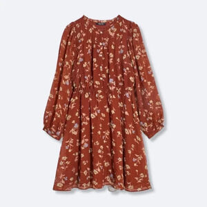 Madewell Norma Rae Floral Print Long Sleeve Dress Sz Large Dark Red Merlot NWT